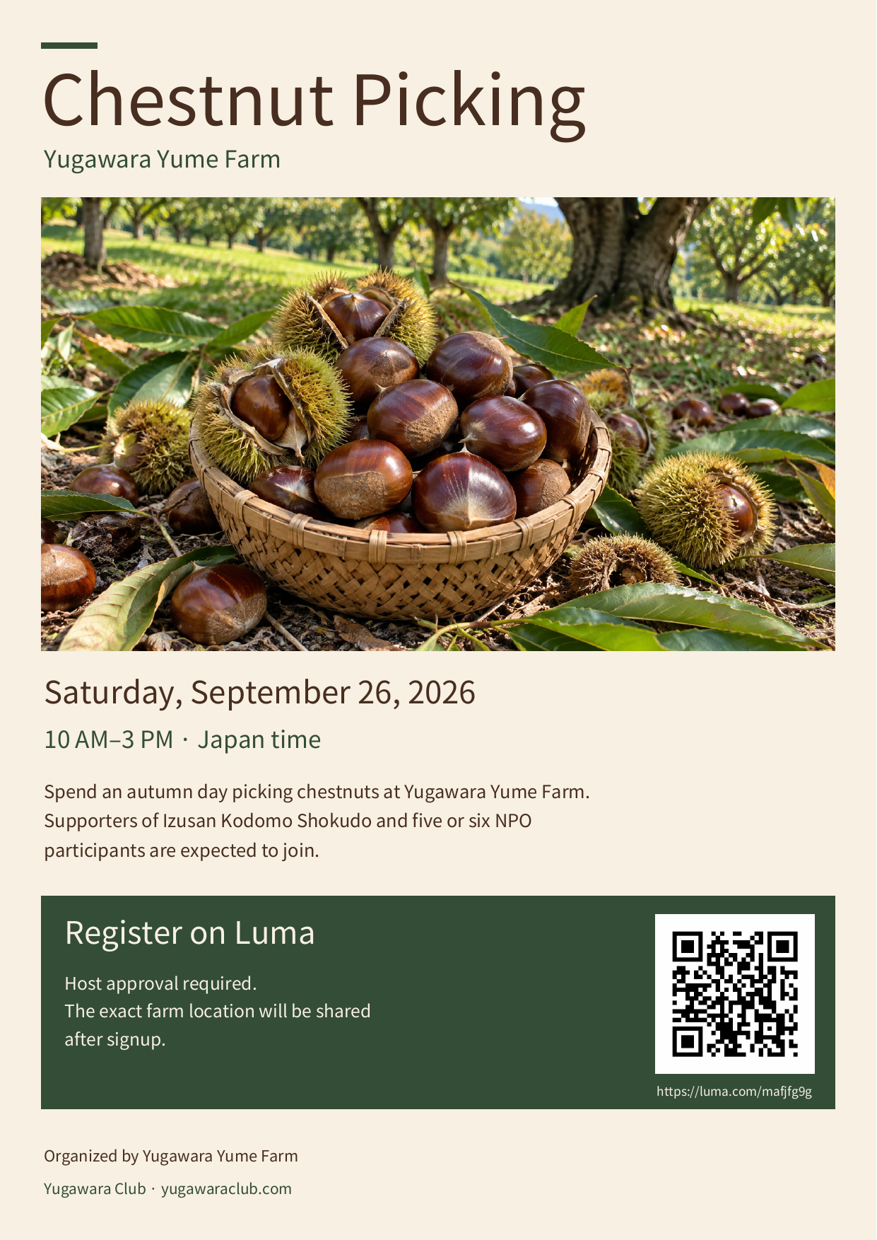 Chestnut picking flyer for Yugawara Yume Farm