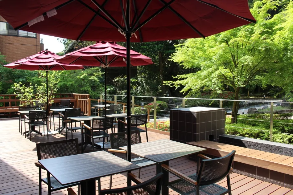 Café terrace under parasols