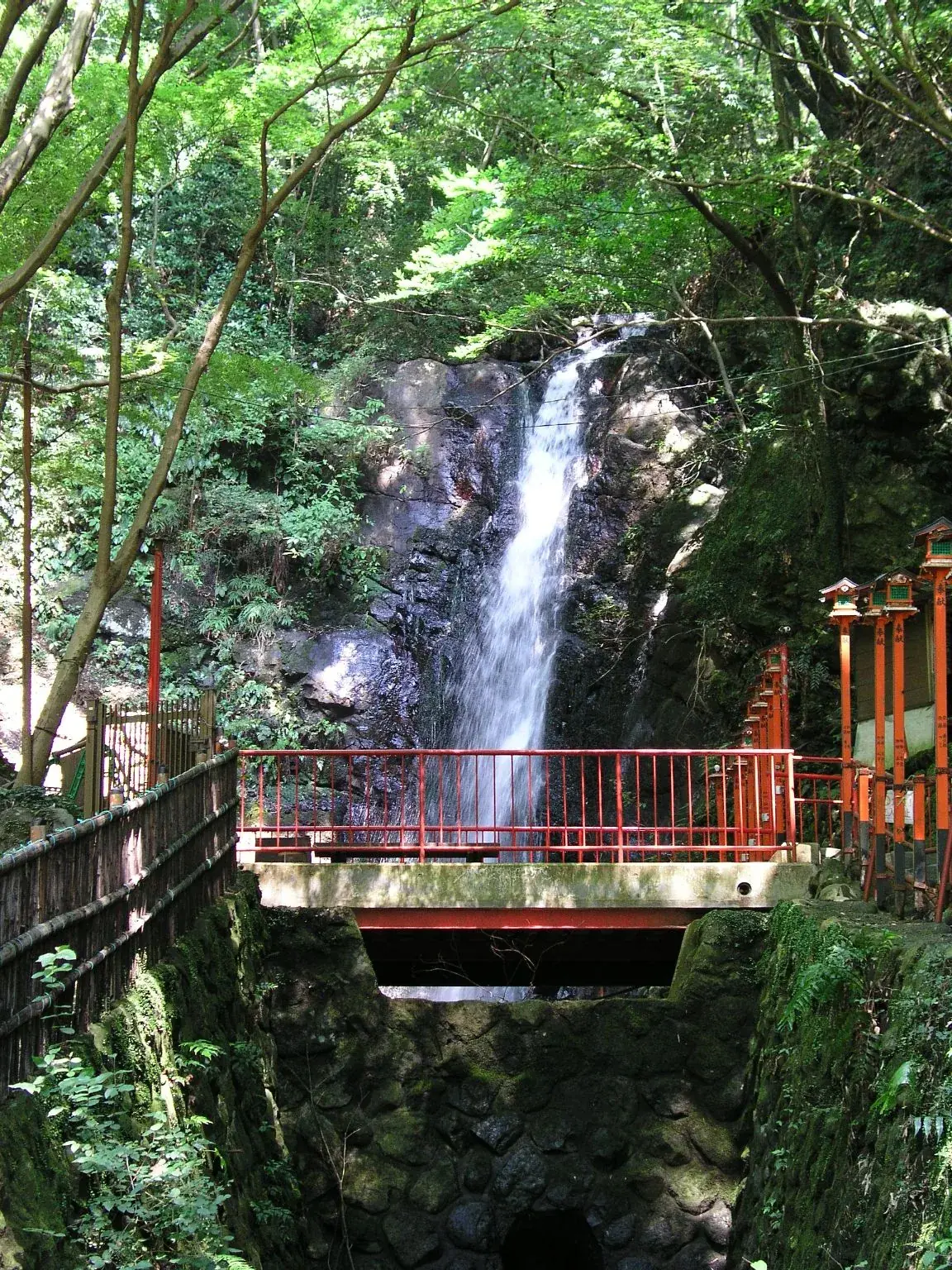 Red bridge below the falls