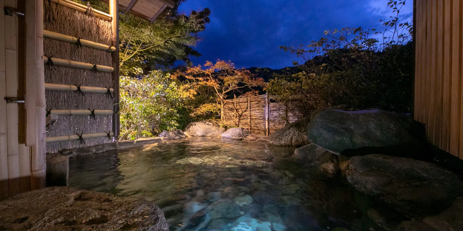 Open-air bath at dusk